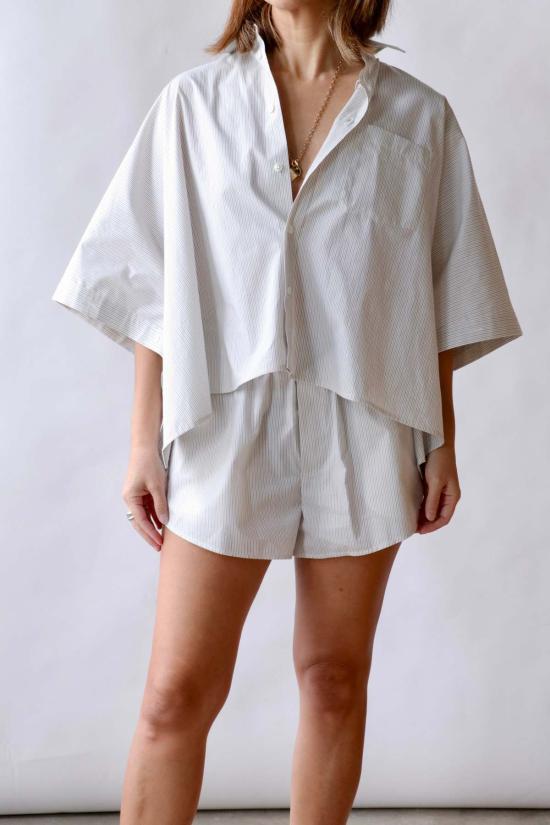  MM6 메종마르지엘라 탑 Mm6 메종 마르지엘라 스트라이프 포플린 셔츠 - MM6 MAISON MARGIELA