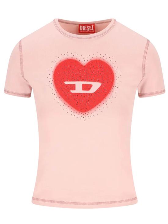 26SS 디젤 Slim heart print 티셔츠 A20980 0QHHA 33L Pink