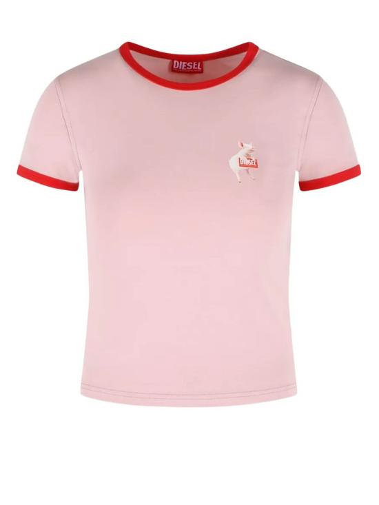 26SS 디젤 T-UNCUTIES 피그 프린트 슬림 티셔츠 A21919 0QHHA 33L Pink