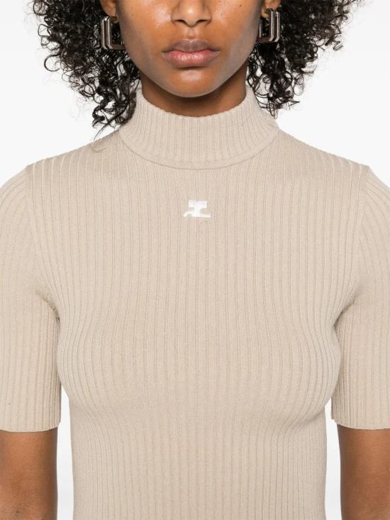 26SS 쿠레쥬 리에디션 니트 탑 숏슬리브 PERMPU026FI0001 1054 Cappuccino - COURREGES