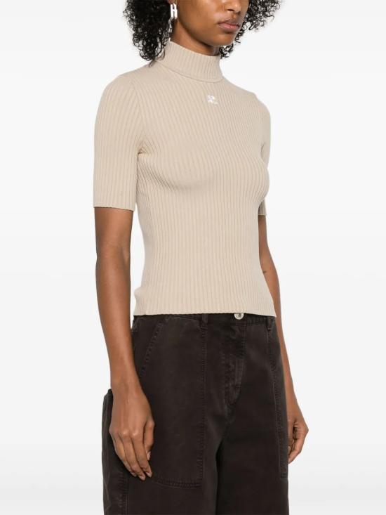26SS 쿠레쥬 리에디션 니트 탑 숏슬리브 PERMPU026FI0001 1054 Cappuccino - COURREGES