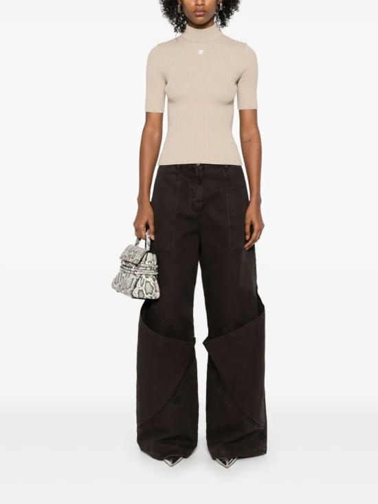 26SS 쿠레쥬 리에디션 니트 탑 숏슬리브 PERMPU026FI0001 1054 Cappuccino - COURREGES