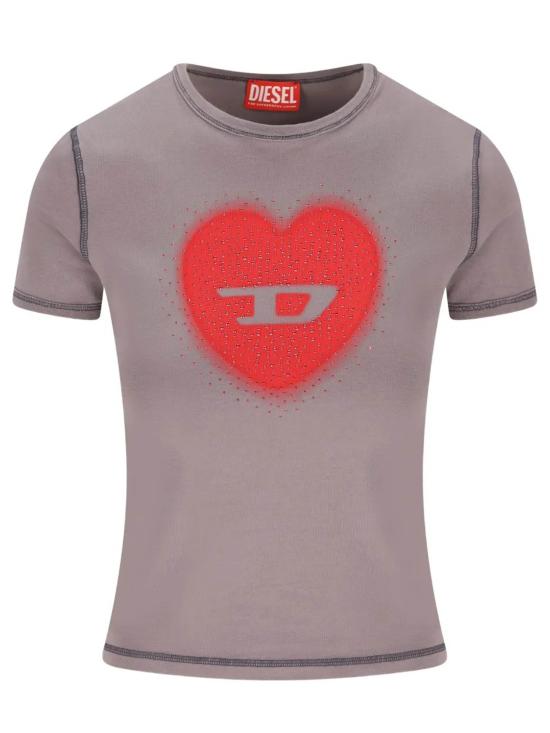26SS 디젤 Slim heart print 티셔츠 A20980 0QHHA 96I Grey