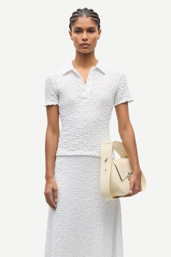  삼소앤삼소 반팔 티셔츠 Samsøe Samsøe Sadaisy 폴로 탑 화이트 - SAMSOE SAMSOE