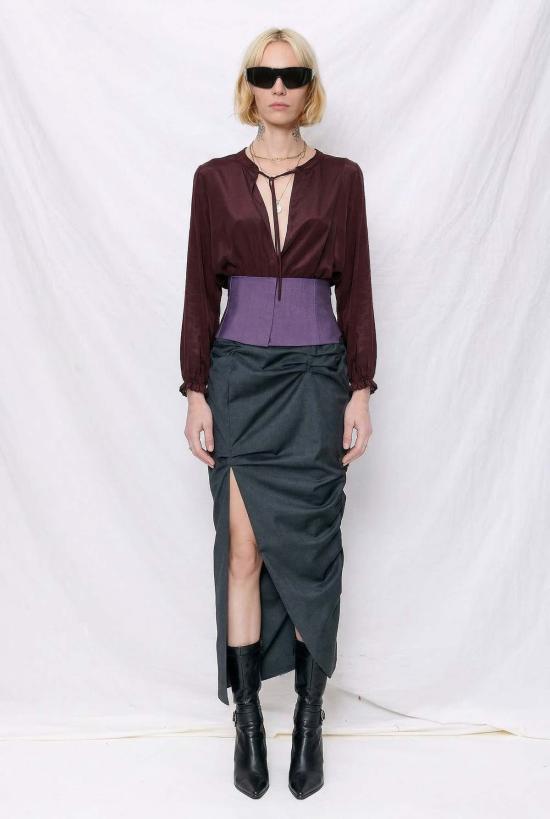  요바나 마르코비치 스웨터 조바나 마르코비치 브라운 실크 후드티 - JOVANA MARKOVIC