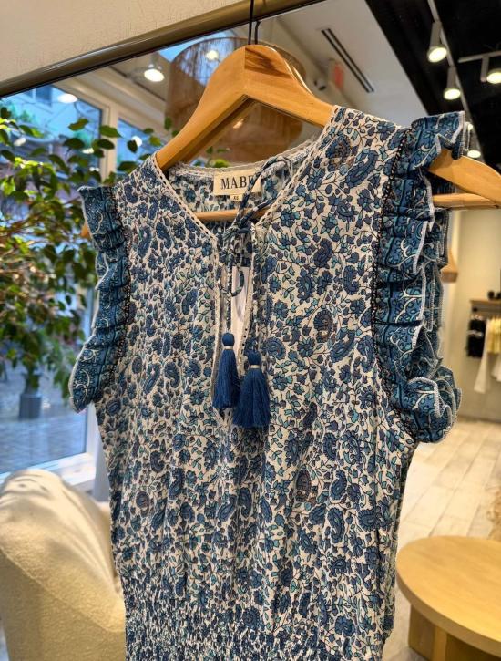  엠에이비이 숏 원피스 M.A.B.E 에스티 프린트 드레스 블루 - M.A.B.E