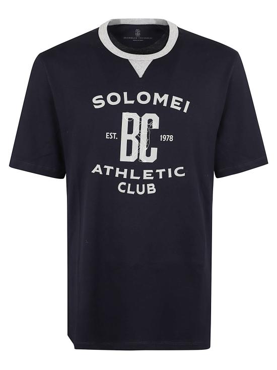 26SS 브루넬로 쿠치넬리 로고 티셔츠 M0B131001G CDT46 COBALTO GRIGIO CHIARO OFF WHITE