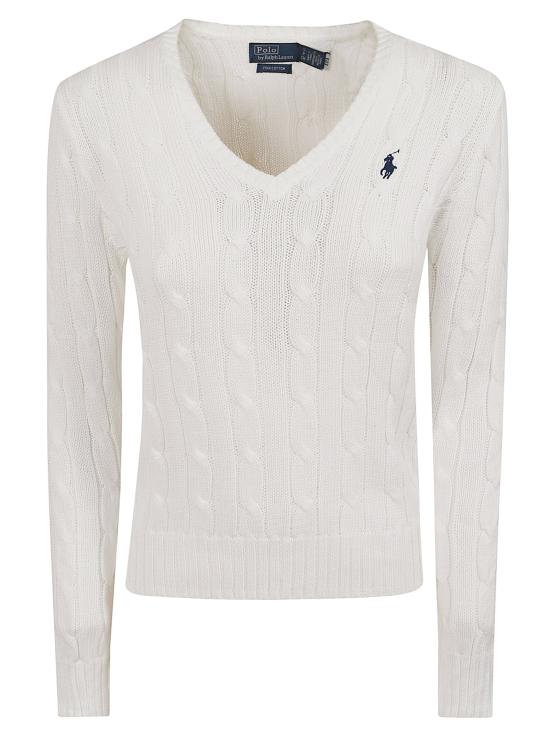 26SS 폴로 랄프로렌 포니로고 피마 코튼 케이블 니트 V넥 스웨터 211971870 003 WHITE