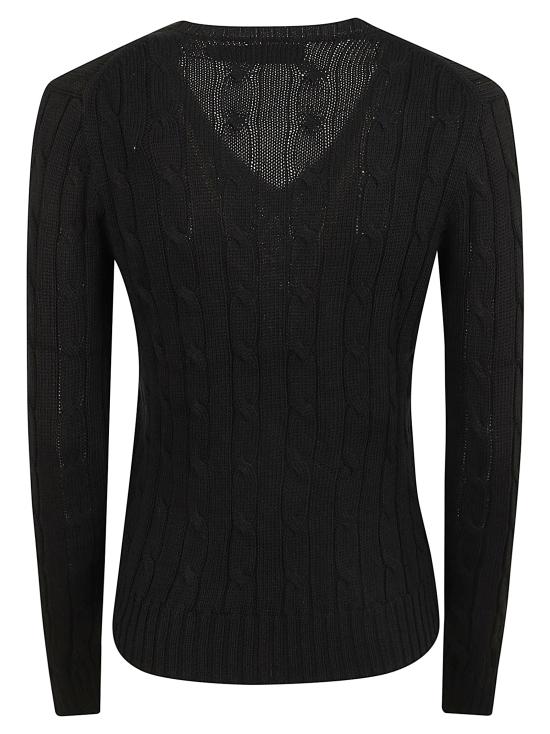 26SS 폴로 랄프로렌 포니로고 피마 코튼 케이블 니트 V넥 스웨터 211971870 002 BLACK WHITE - POLO RALPH LAUREN