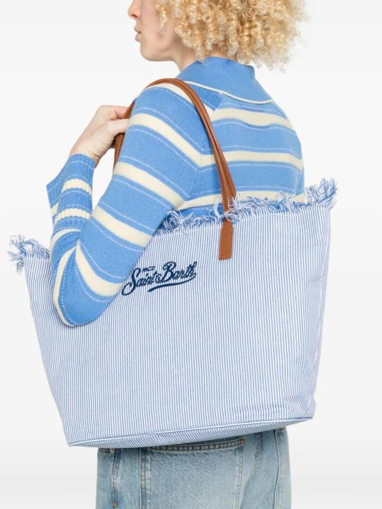 26SS 세인트바쓰 토트백 CBF0001 01770L 1761 EMBROIDERED MICRO STRIPES WHITE BLUE - MC2 SAINT BARTH