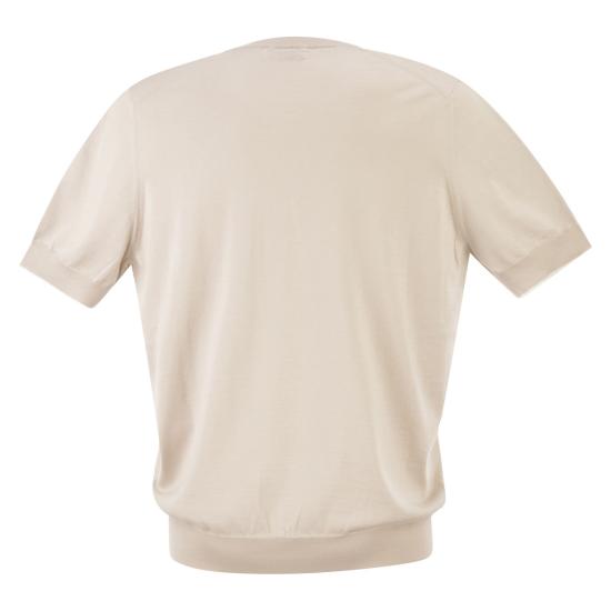 26SS 브루넬로 쿠치넬리 콘트라스트 디테일 코튼 니트 티셔츠 M29805200 LIGHT BEIGE - BRUNELLO CUCINELLI