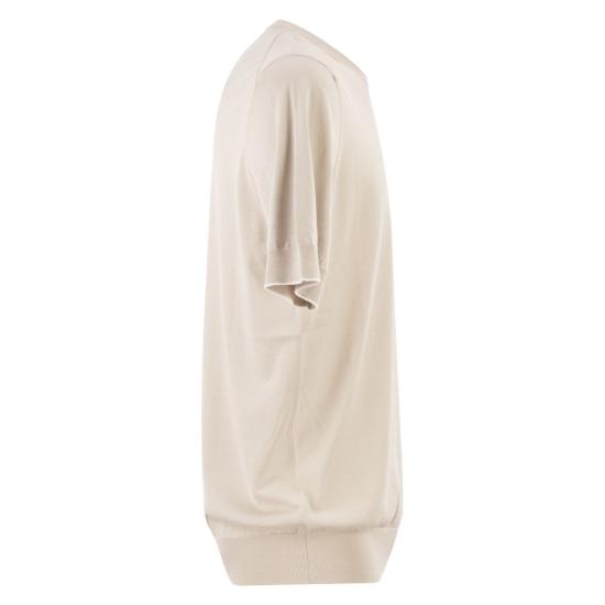 26SS 브루넬로 쿠치넬리 콘트라스트 디테일 코튼 니트 티셔츠 M29805200 LIGHT BEIGE - BRUNELLO CUCINELLI