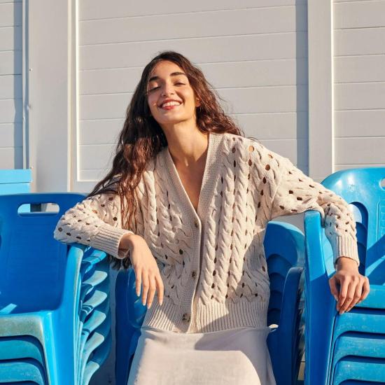  지지 니트웨어 가디건 오픈 케이블  스웨터 내추럴 - GIGI KNITWEAR