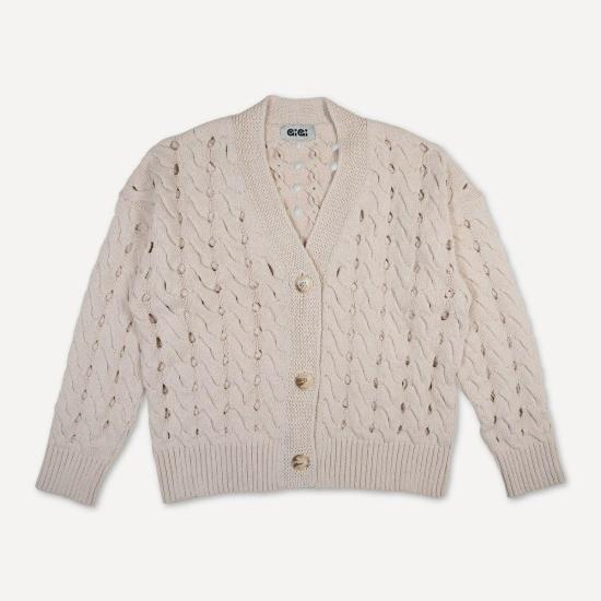  지지 니트웨어 가디건 오픈 케이블  스웨터 내추럴 - GIGI KNITWEAR