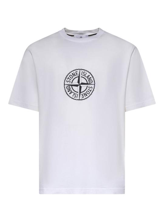  스톤 아일랜드 반팔 티셔츠 올 어라운드 컴퍼스 프린트 티셔츠 화이트