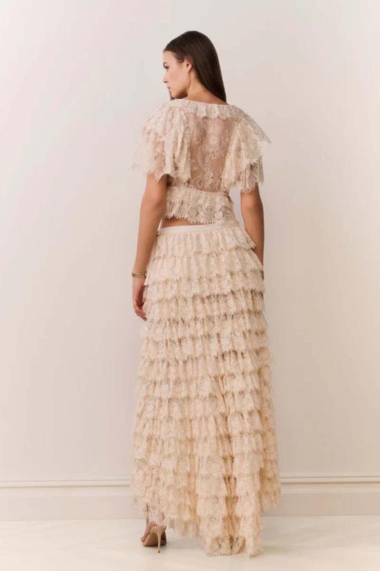  러브쉐이크팬시 롱 스커트 러브쉑 팬시 카밀리아 레이스 러플 하이로우  크림 - LOVESHACKFANCY