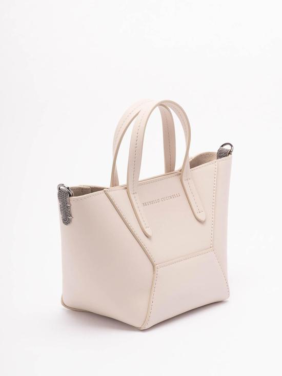 26SS 브루넬로 쿠치넬리 카프스킨 BC Duo 미니 백 모닐레 장식 MBXAD2675C8922 White - BRUNELLO CUCINELLI