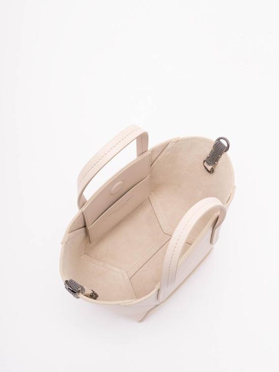 26SS 브루넬로 쿠치넬리 카프스킨 BC Duo 미니 백 모닐레 장식 MBXAD2675C8922 White - BRUNELLO CUCINELLI