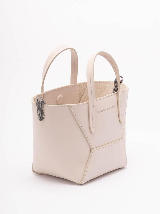 26SS 브루넬로 쿠치넬리 카프스킨 BC Duo 미니 백 모닐레 장식 MBXAD2675C8922 White - BRUNELLO CUCINELLI