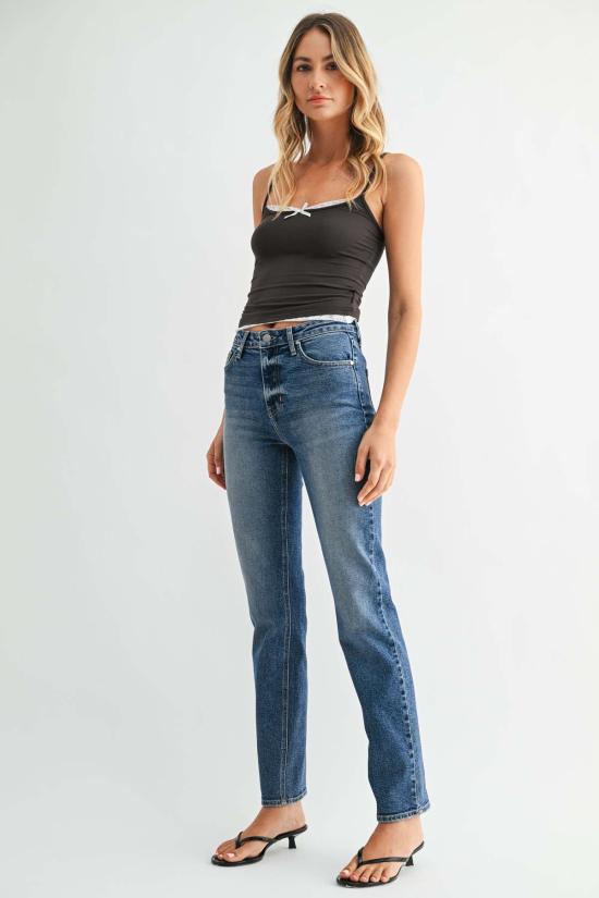  저스트 블랙 데님 데님 팬츠 미드라이즈 스토브파이프 스트레이트 진 미디엄 데님 - JUST BLACK DENIM