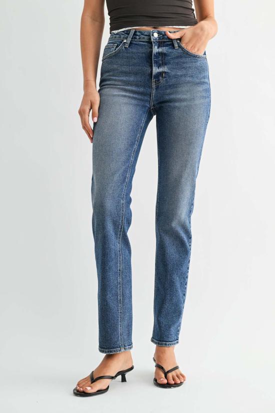  저스트 블랙 데님 데님 팬츠 미드라이즈 스토브파이프 스트레이트 진 미디엄 데님 - JUST BLACK DENIM