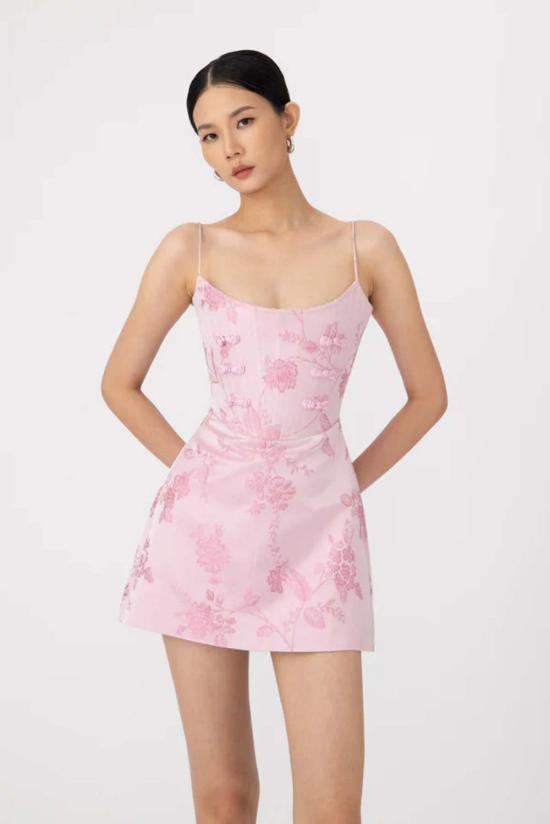  사우 리 숏 원피스 앤디 브로케이드 드레스 핑크 로코코