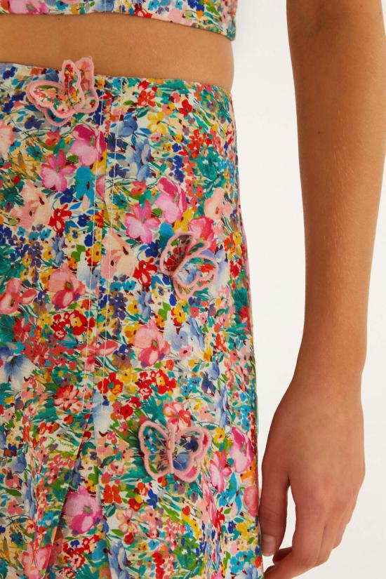  팜 리오 롱 스커트 피전트 플로럴 버터플라이 맥시 스커트 피전트 플로럴 오프 화이트 - FARM RIO