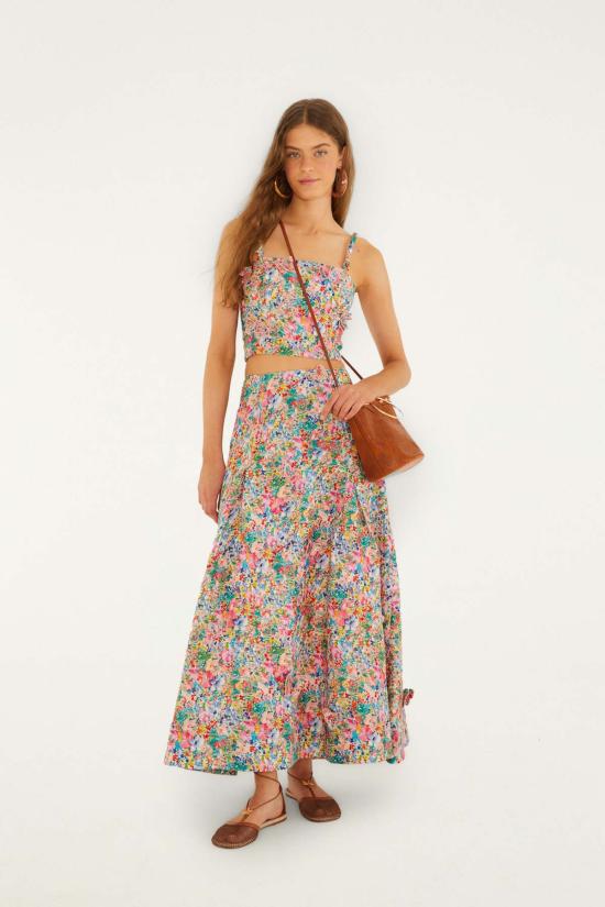  팜 리오 롱 스커트 피전트 플로럴 버터플라이 맥시 스커트 피전트 플로럴 오프 화이트