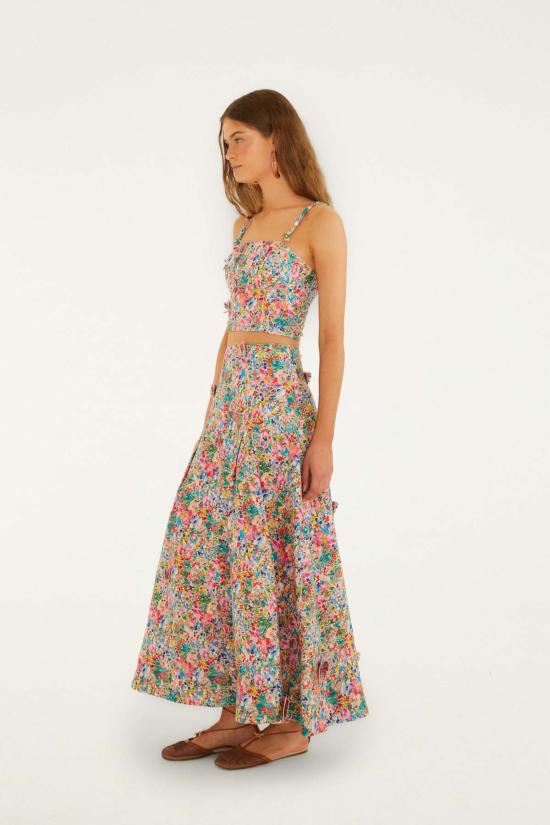  팜 리오 롱 스커트 피전트 플로럴 버터플라이 맥시 스커트 피전트 플로럴 오프 화이트 - FARM RIO