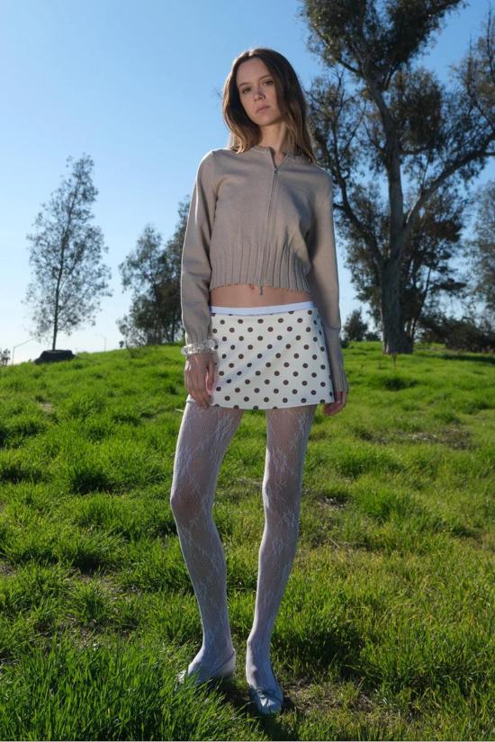  길 숏팬츠 겔 아리아 폴카 도트 미니 스커트 브라운 폴카 도트