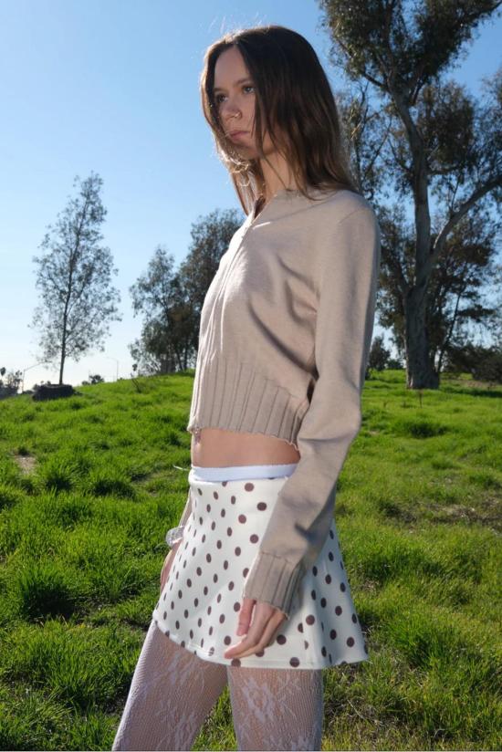  길 숏팬츠 겔 아리아 폴카 도트 미니 스커트 브라운 폴카 도트 - GEEL