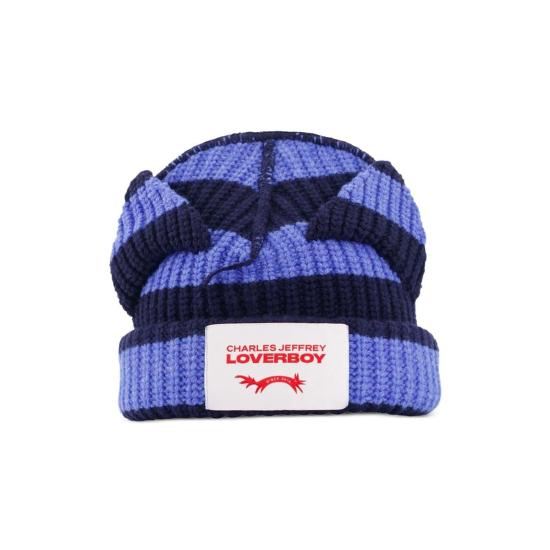  찰스 제프리 러버보이 모자 찰스 제프리 청키 이어 스트라이프 비니 블루