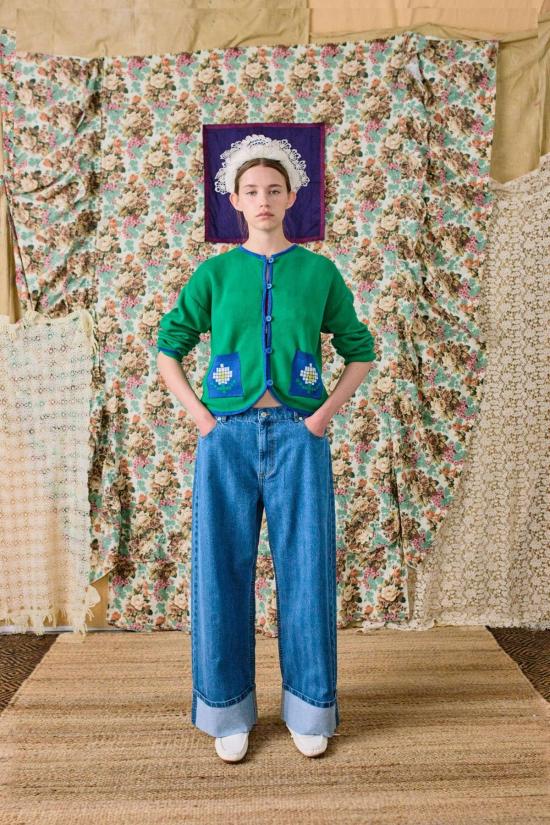  보보쇼즈 데님 팬츠 보보 초세스 스트라이프 와이드레그  블루 - BOBO CHOSES