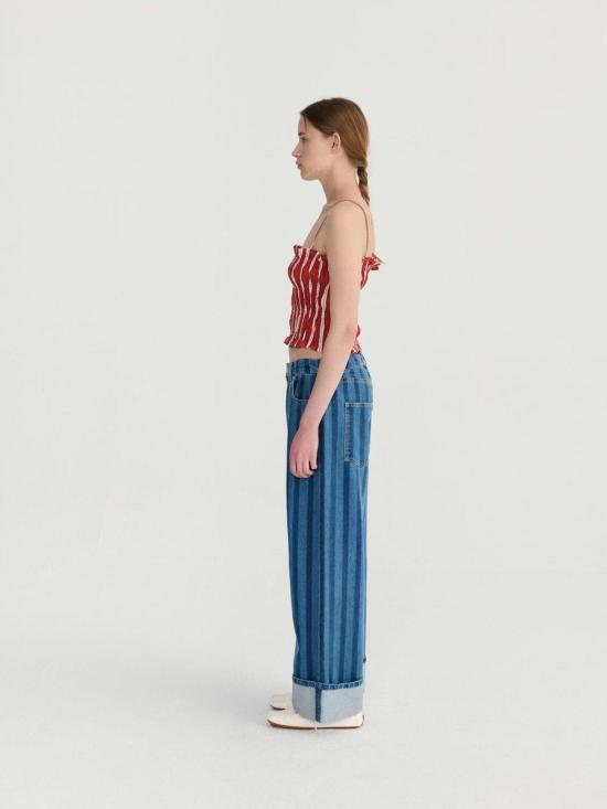  보보쇼즈 데님 팬츠 보보 초세스 스트라이프 와이드레그  블루 - BOBO CHOSES