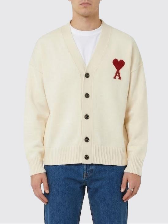 26SS 아미 하트 로고 인타르시아 V넥 가디건 UKC367018 154 Ecru