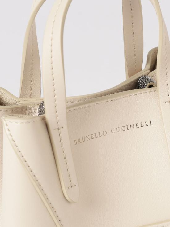 26SS 브루넬로 쿠치넬리 카프스킨 BC Duo 미니 백 모닐레 장식 MBXAD2675 C8905 Ivory - BRUNELLO CUCINELLI
