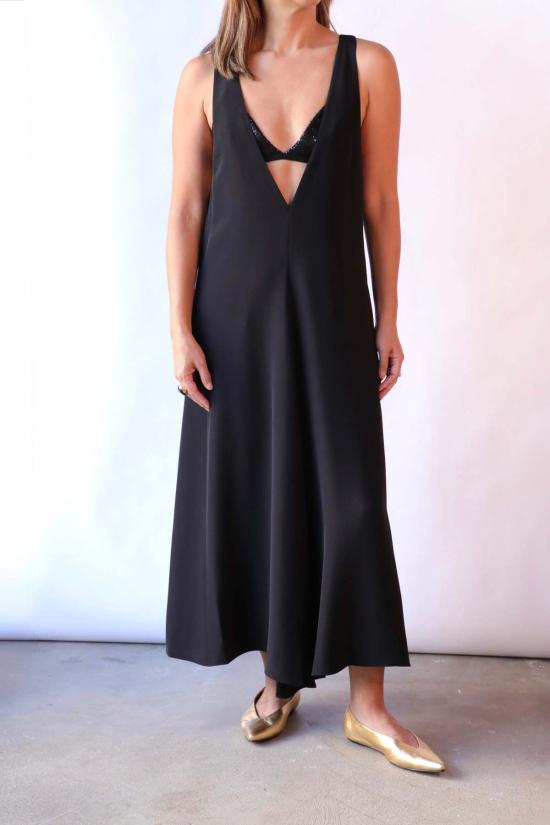  티비 롱 원피스 4겹 실크 V넥 드레스 (브라 포함)