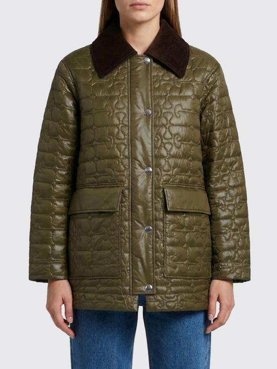 26SS 가니 샤이니 퀼트 미디 자켓 A1010078 861 Green