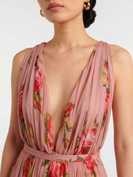 26SS 돌체앤가바나 로즈 부케 프린트 쉬폰 드레스 F6ZA1TIS11F HF5ZN Pink - DOLCE & GABBANA