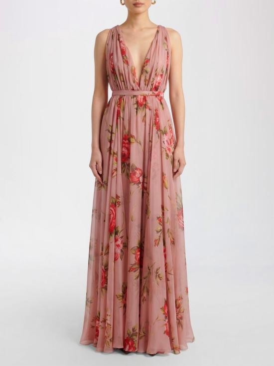 26SS 돌체앤가바나 로즈 부케 프린트 쉬폰 드레스 F6ZA1TIS11F HF5ZN Pink