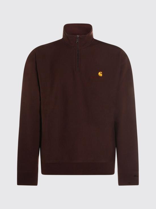 26SS 칼하트 WIP 하프 집 아메리칸 스크립트 스웨트셔츠 I027014 33HXX Brown - CARHARTT WIP