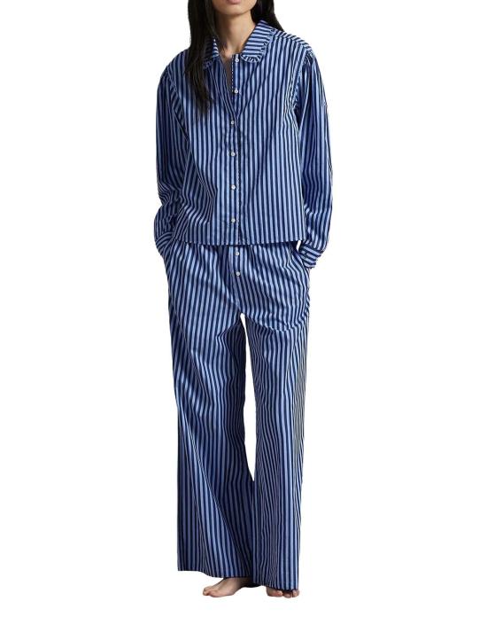  폴로 랄프로렌 언더웨어 폴로 랄프 로렌 긴팔 셔츠 스트라이프 파자마 세트 샴브레이/네이비