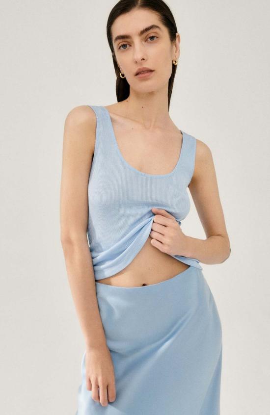  실크 런드리 민소매 티셔츠 립드 탱크 스카이