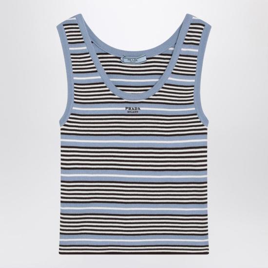  프라다 블라우스 탑 아주로+비앙코