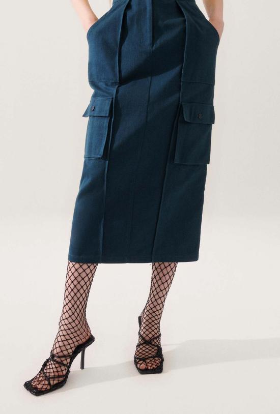  실크 런드리 미디 스커트 캔버스 카고 스커트 (청록색) - SILK LAUNDRY