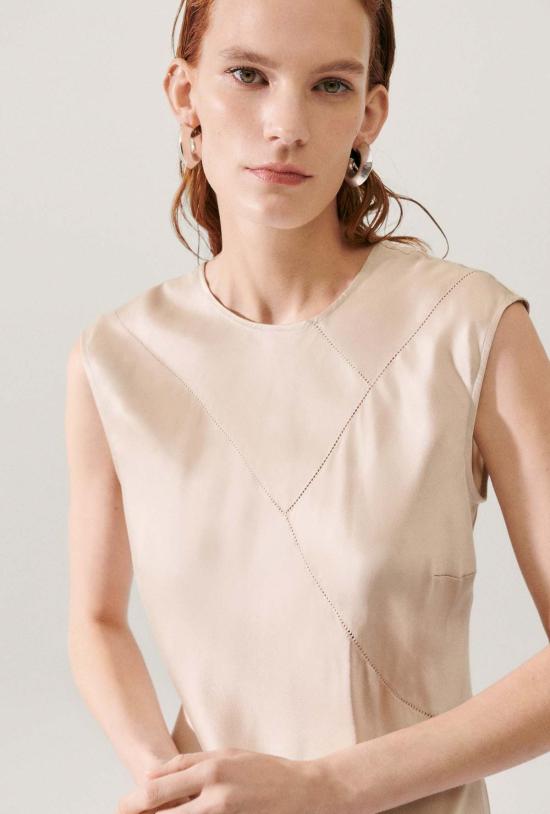  실크 런드리 롱 원피스 스플라이스 슬리브리스 드레스 헤이즐넛 - SILK LAUNDRY