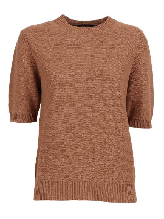  파비아나 필리피 스웨터 스팽글 반팔 크루넥  베이지