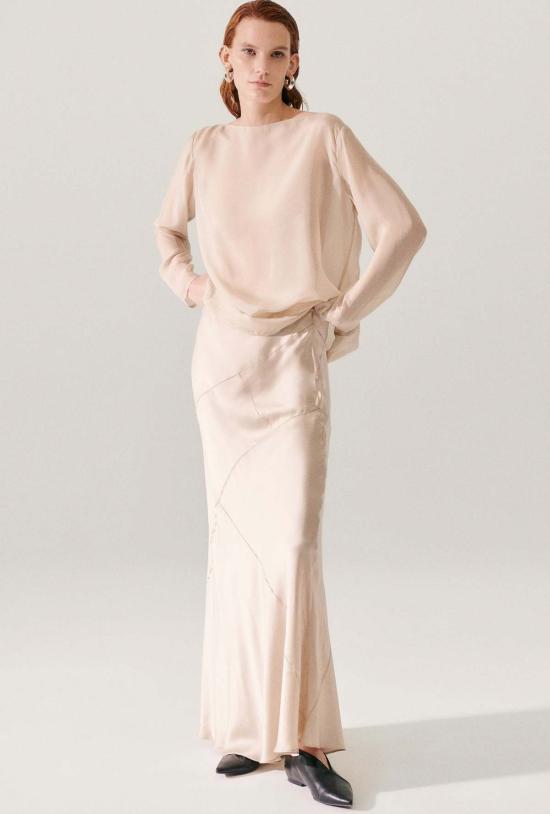  실크 런드리 롱 스커트 스플라이스 롱 바이어스컷 스커트 헤이즐넛 - SILK LAUNDRY