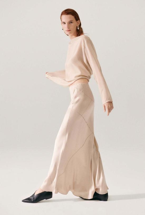  실크 런드리 롱 스커트 스플라이스 롱 바이어스컷 스커트 헤이즐넛