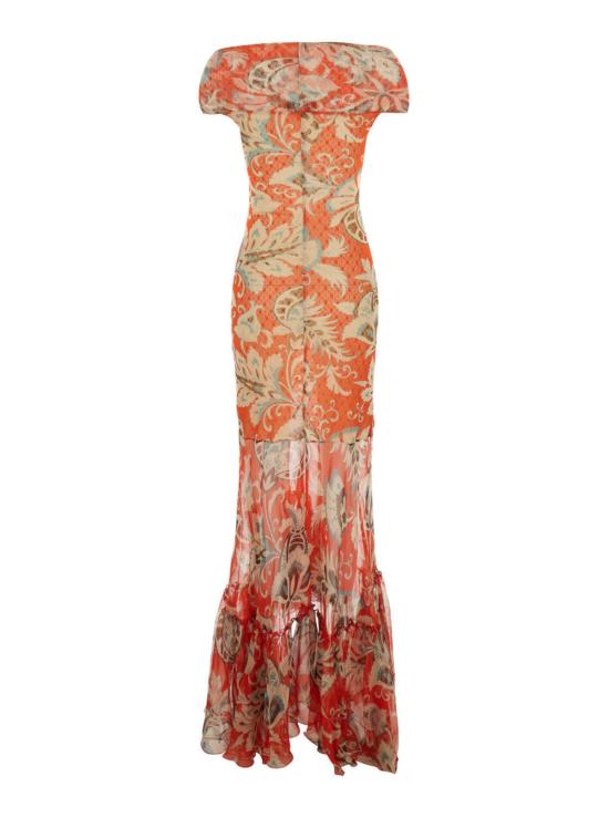  에트로 롱 원피스 프린트 메시 롱 드레스 오렌지 - ETRO